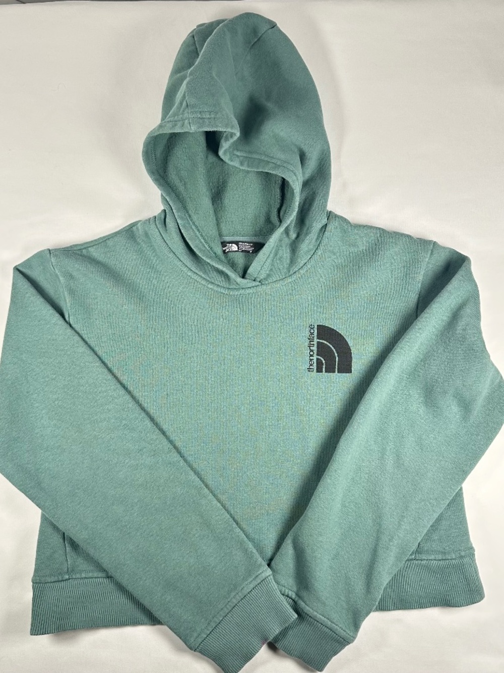 The North Face Sage Green Cropped Hoodie Girls Size Large 12 Pull Over Soft